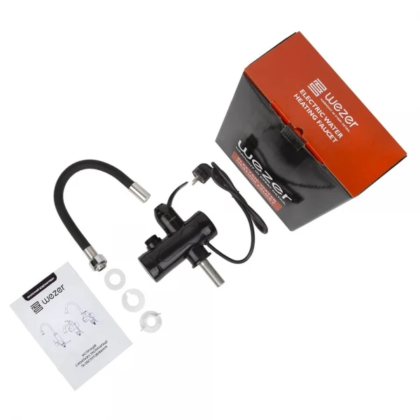 Проточный водонагреватель WEZER SDR-G15T-Black 3.0 кВт с поворотным гибким изливом и датчиком температуры