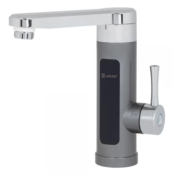 Проточный водонагреватель WEZER SDR-H16T-Grey 3.3 кВт с поворотным изливом и датчиком температуры крепления гайкой
