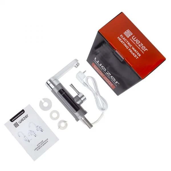 Проточный водонагреватель WEZER SDR-H16T-Grey 3.3 кВт с поворотным изливом и датчиком температуры крепления гайкой