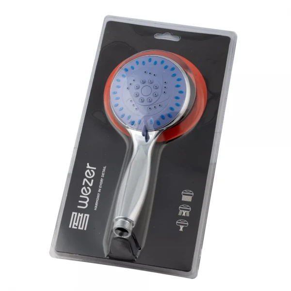 Воронка для душа WKY-46 круглая 3-х функциональная хромированная синяя ABS пластик