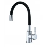 Смеситель для кухни MLT-40101CR(B) однорычажный с силиконовым изливом черный/хром крепления гайкой Ø35