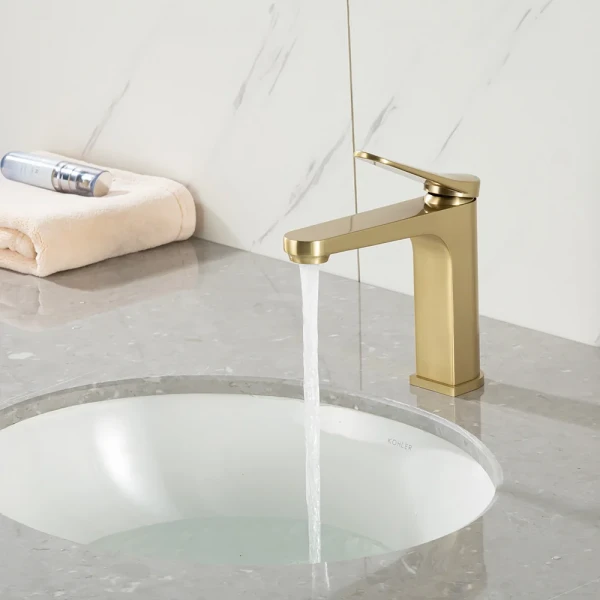 Смеситель для умывальника GAPPO G1010-3 однорычажный с литым изливом сатин золотой крепление гайкой Ø35