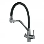 Смеситель для кухни WEZER INX4A-08 однорычажный под осмос с гибким силиконовым изливом из нержавеющей стали крепление гайкой серый (гангрей) диаметр 35 мм