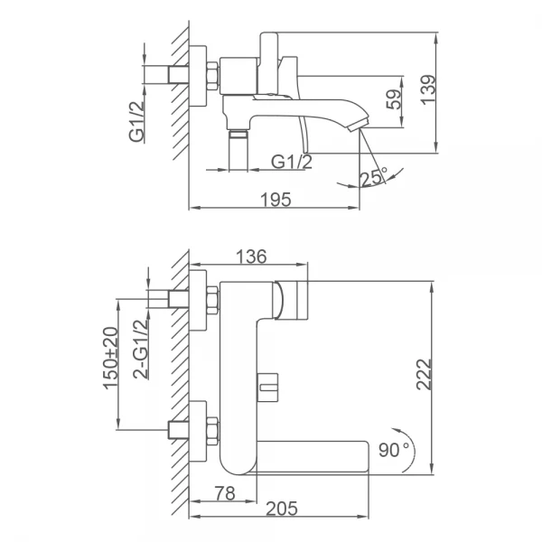 Смеситель для ванны FRAP F3275 однорычажный с поворотным изливом-переключателем хромированный латунный корпус Ø35
