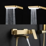 Смеситель для ванны FRAP F3276-3 однорычажный с литым изливом латунный корпус Ø30 золотой сатин