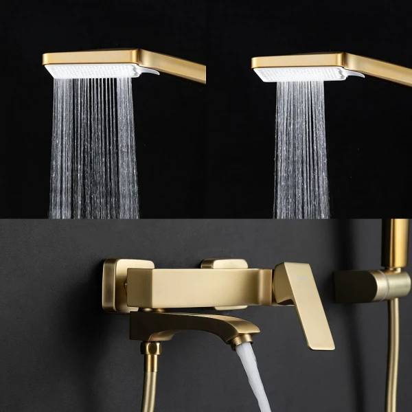 Смеситель для ванны FRAP F3276-3 однорычажный с литым изливом латунный корпус Ø30 золотой сатин