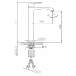 Смеситель для умывальника FRAP F1076-23 однорычажный с высоким литым изливом латунный корпус крепления гайкой золотой сатин Ø35