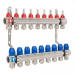 Колектор для теплої підлоги ITAL латунний нікельований на 9 виходів з витратомірами та євроконусами з кріпленням 1