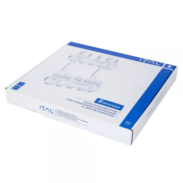 Колектор для теплої підлоги ITAL латунний нікельований на 9 виходів з витратомірами та євроконусами з кріпленням 1