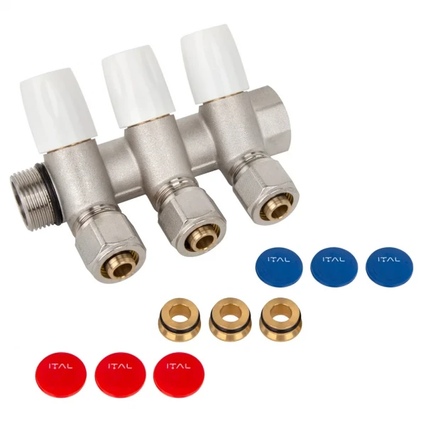 Колектор для теплої підлоги ITAL 3 виходи нікельований 3/4