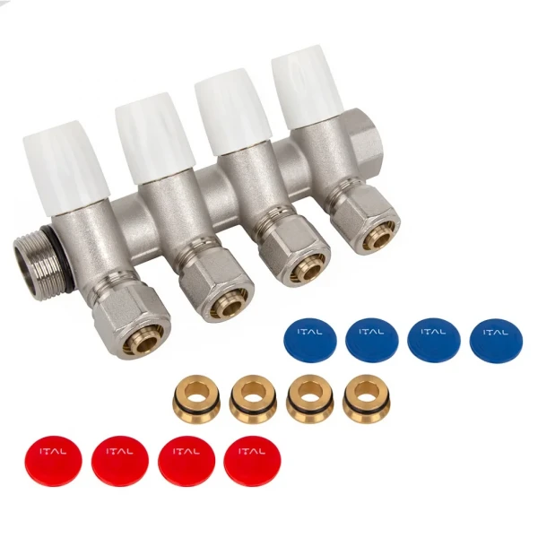 Колектор для теплої підлоги ITAL 4 виходи нікельований 3/4