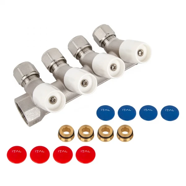 Колектор для теплої підлоги ITAL 4 виходи нікельований 3/4