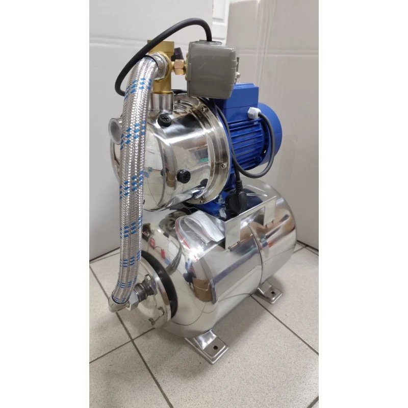 Насосная станция GRANDWATER JET 100S 1.1 кВт нержавеющая сталь с гидроаккумулятором SS 24L (нержавейка), максимальный напор 50м, максимальная производительность 52л/мин
