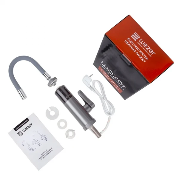 Проточный водонагреватель WEZER SDR-G19TC--Grey 3.3 кВт с гибким изливом, ступенчатой ​​регулировкой температуры и датчиком температуры