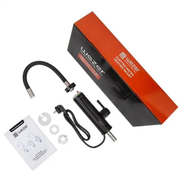 Проточный водонагреватель WEZER SDR-G8TR-Black 3.3 кВт с датчиком температуры многоуровневый термопредохранитель с гибким изливом