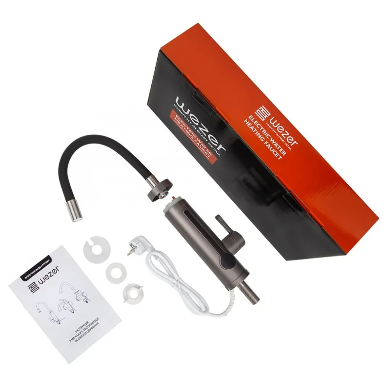 Проточный водонагреватель WEZER SDR-G8TR-Grey 3.3 кВт с датчиком температуры, многоразовым термопредохранителем и гибким изливом