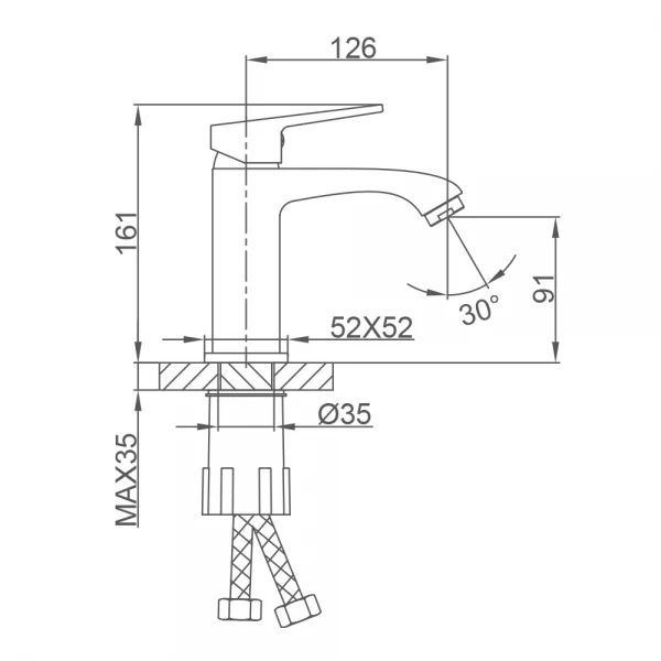 Смеситель для умывальника FRAP F1076-9 однорычажный с литым изливом латунный корпус крепление гайкой Ø35