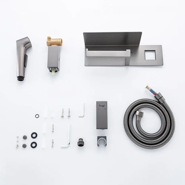 F2076-9 душ гігієнiчний лат. корпус з поличкою та папероутримувачем Ø25 (гангрей) {10/1}