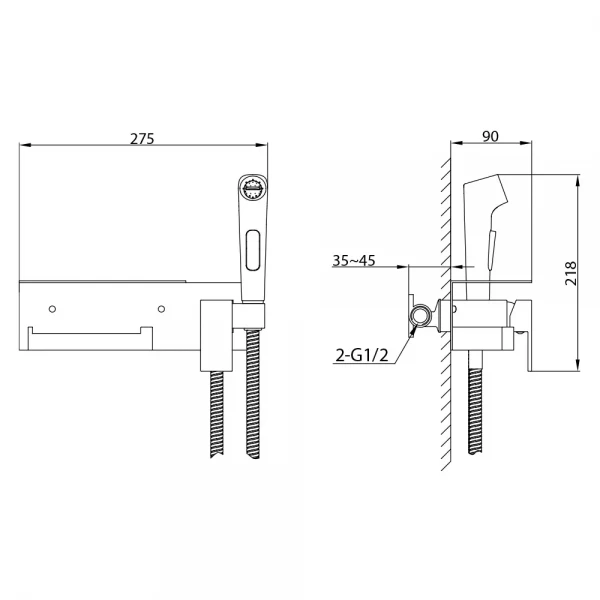 F2076-9 душ гігієнiчний лат. корпус з поличкою та папероутримувачем Ø25 (гангрей) {10/1}