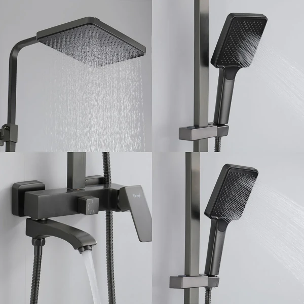 Душевая система FRAP F2476-9 с 3 режимами, поворотным изливом и латунным корпусом, диаметр картриджа Ø35 мм (гангрей)