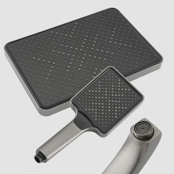 Душевая система FRAP F2476-9 с 3 режимами, поворотным изливом и латунным корпусом, диаметр картриджа Ø35 мм (гангрей)