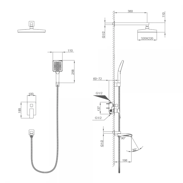 Душевая система FRAP F7176-9 однорычажная латунная с тремя функциями
