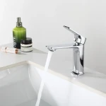 Смеситель для умывальника FRAP F1086 однорычажный с литым изливом крепление гайкой, корпус латунь, хром, Ø35