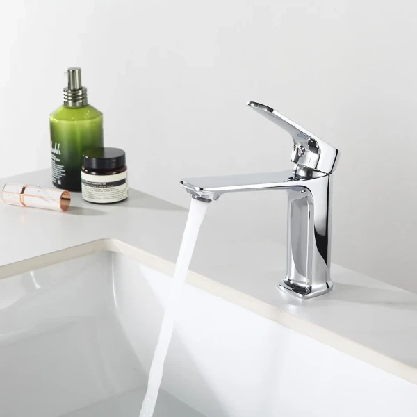 Смеситель для умывальника FRAP F1086 однорычажный с литым изливом крепление гайкой, корпус латунь, хром, Ø35