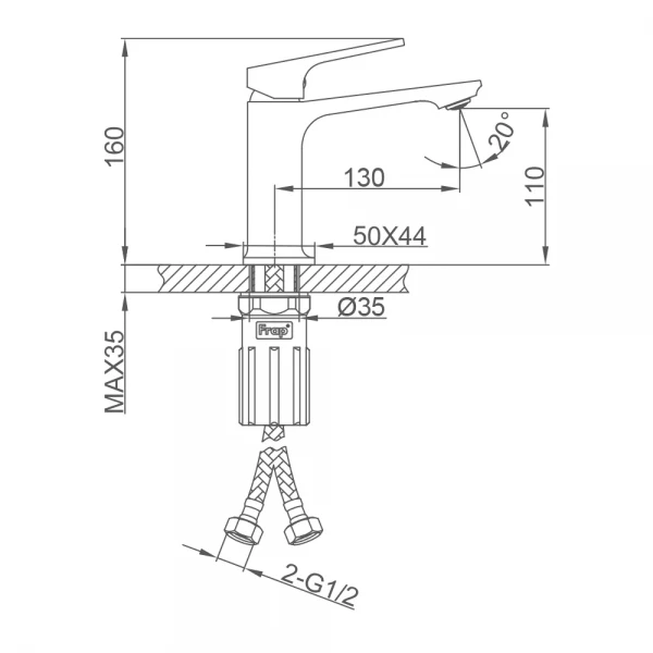 Смеситель для умывальника FRAP F1086 однорычажный с литым изливом крепление гайкой, корпус латунь, хром, Ø35