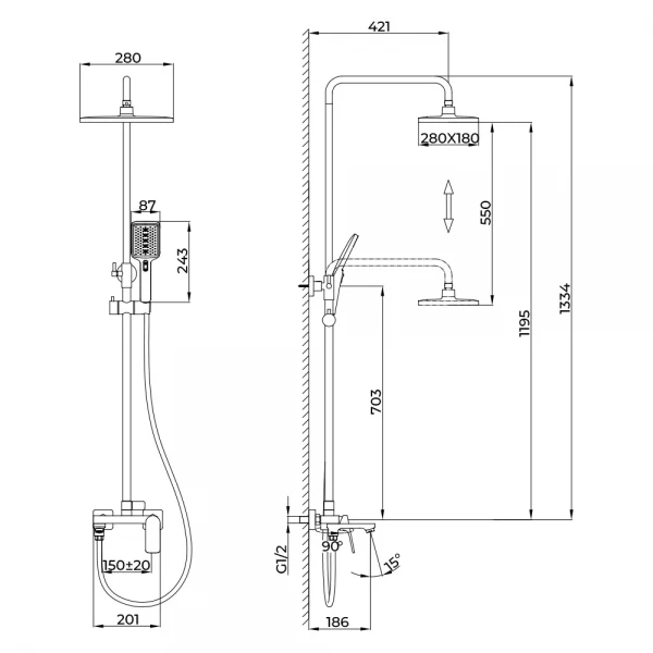 Душевая система FRAP F2486 с 3 функциями с поворотным изливом, латунный корпус, хром, диаметр 30 мм