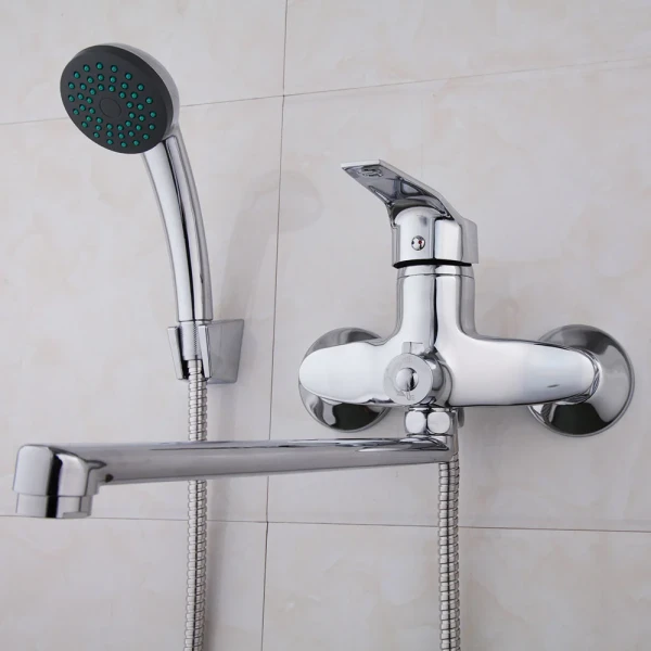 Смеситель для ванны FRAP F22063 однорычажный с длинным плоским изливом хромированный латунный корпус Ø40