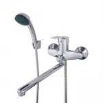 Смеситель для ванны FRAP F22063 однорычажный с длинным плоским изливом хромированный латунный корпус Ø40