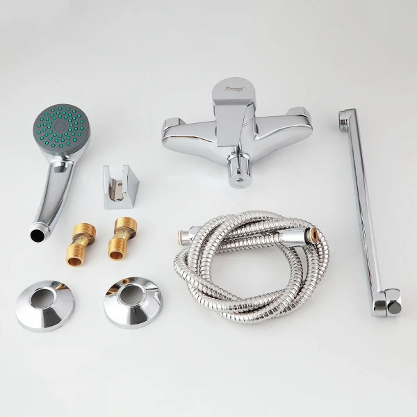 Смеситель для ванны FRAP F22063 однорычажный с длинным плоским изливом хромированный латунный корпус Ø40