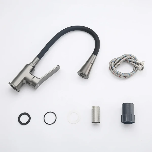 F4462-9 кухня одноваж. силікон.2-режими  вилив лат. корп. гайка Ø35 (гангрей/чорний) {10/1}