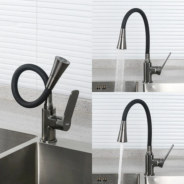 F4462-9 кухня одноваж. силікон.2-режими  вилив лат. корп. гайка Ø35 (гангрей/чорний) {10/1}