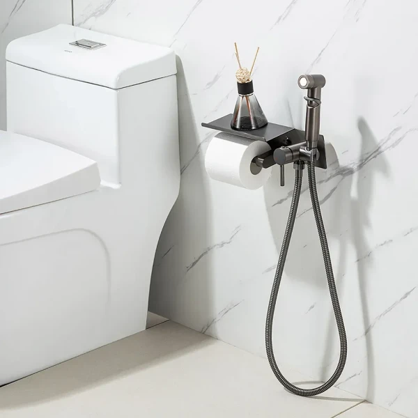 F2075-19 душ гігієнiчний лат. корпус з поличкою та папероутримувачем Ø25 (гангрей) {10/1}