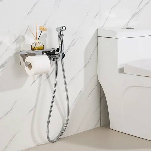 F2075 душ гігієнiчний лат. корпус з поличкою та папероутримувачем Ø25 (хром) {10/1}