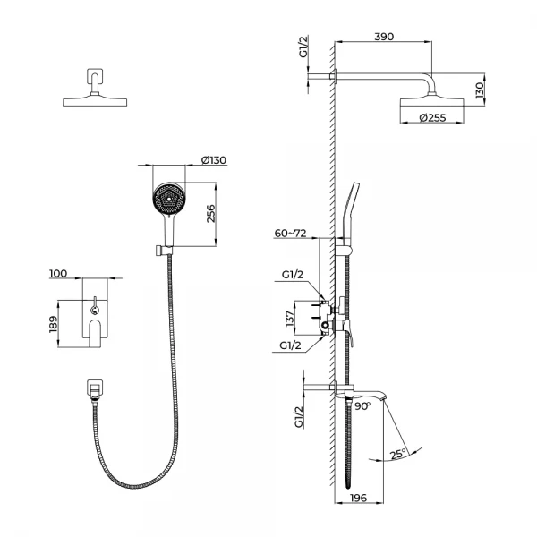 Душевая система FRAP F7175-19 однорычажная латунная 3-х функциональная с диаметром картриджа 35 мм