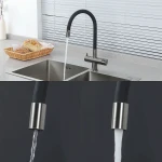 Смеситель для кухни GAPPO G4398-39 однорычажный с высоким силиконовым изливом крепление гайкой Ø35 черный/серый