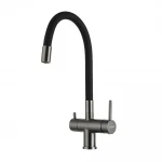 Смеситель для кухни GAPPO G4398-39 однорычажный с высоким силиконовым изливом крепление гайкой Ø35 черный/серый