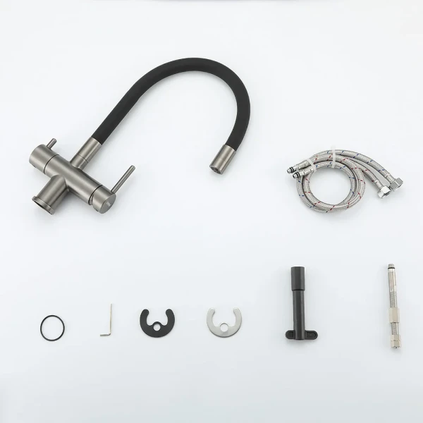 Смеситель для кухни GAPPO G4398-39 однорычажный с высоким силиконовым изливом крепление гайкой Ø35 черный/серый