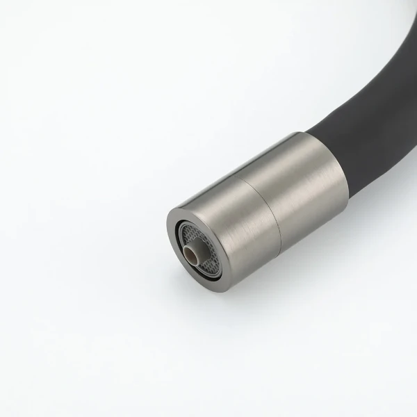 Смеситель для кухни GAPPO G4398-39 однорычажный с высоким силиконовым изливом крепление гайкой Ø35 черный/серый