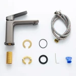 Смеситель для умывальника GAPPO G1028-9 однорычажный с литым изливом крепление гайкой Ø35 серый Gungrey