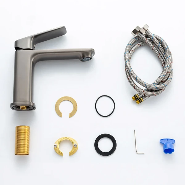 Смеситель для умывальника GAPPO G1028-9 однорычажный с литым изливом крепление гайкой Ø35 серый Gungrey