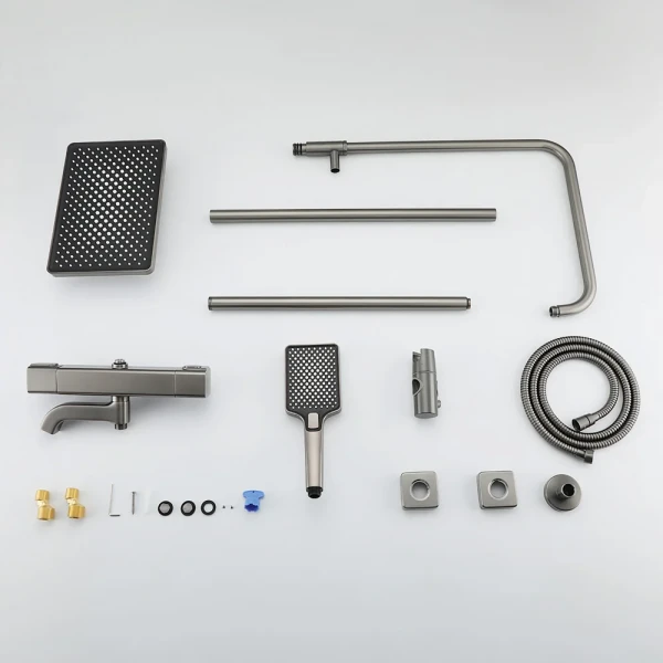 Душевая система GAPPO G2491-9 термостатическая однорычажная трехфункциональная латунная Ø35 серая (Gungrey)