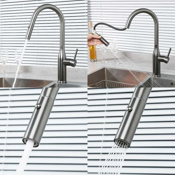 Змішувач для кухні GAPPO G4398-41 одноважільний з висувним виливом латунний сірий (Gungrey) діаметр 35 мм