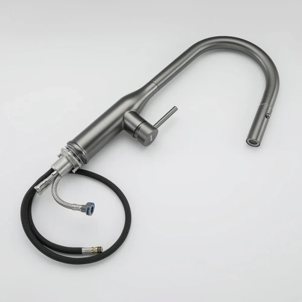 Змішувач для кухні GAPPO G4398-41 одноважільний з висувним виливом латунний сірий (Gungrey) діаметр 35 мм