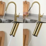 Смеситель для кухни GAPPO G4398-43 однорычажный с выдвижным изливом латунный сатин золотой Ø35