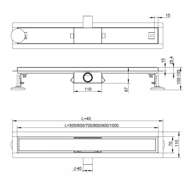 IT02-FT29*300 ITAL Душовий трап 300 мм ПІД ПЛИТКУ, комбін. гідрозатвор (блістер) {5/1}