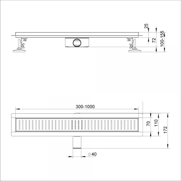 IT03-FT10/1 000 ITAL Душовий трап 1 000 мм повор. 360, комбін.затвор, Brushed nickel (блістер) {5/1}